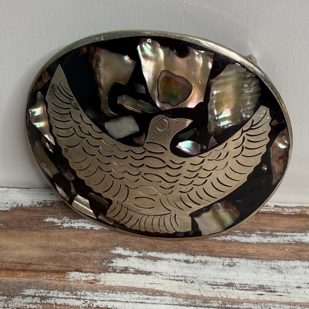 Gorgeous Alpaca Mexico abalone and silver Belt Buckle